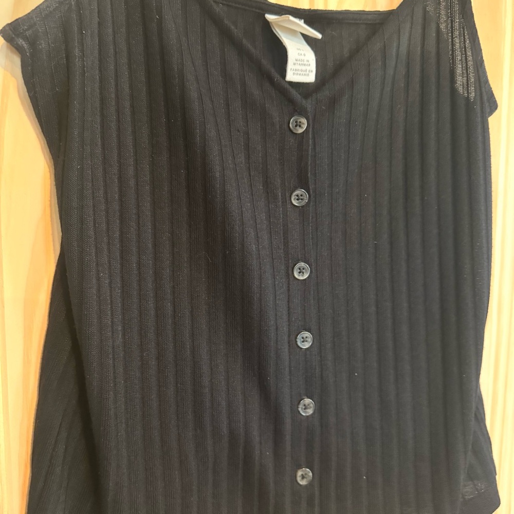 Black Button-Up Ribbed Camisole Top size Large - Picture 6 of 6